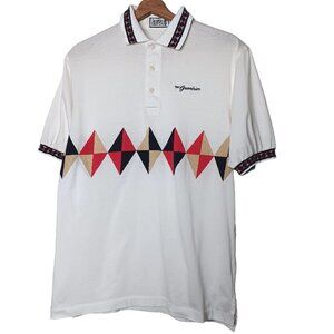 Greenbrier Resort Shirt Medium Vintage Polo White Geometric West Virginia Golf